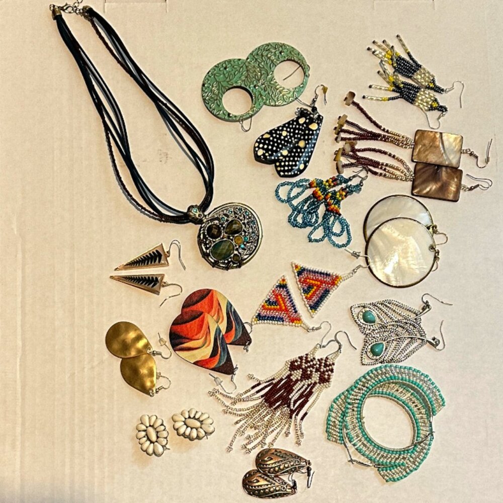 16pc Lot of Boho Jewelry (Earrings & Necklace) Handbeaded, Country, Festival